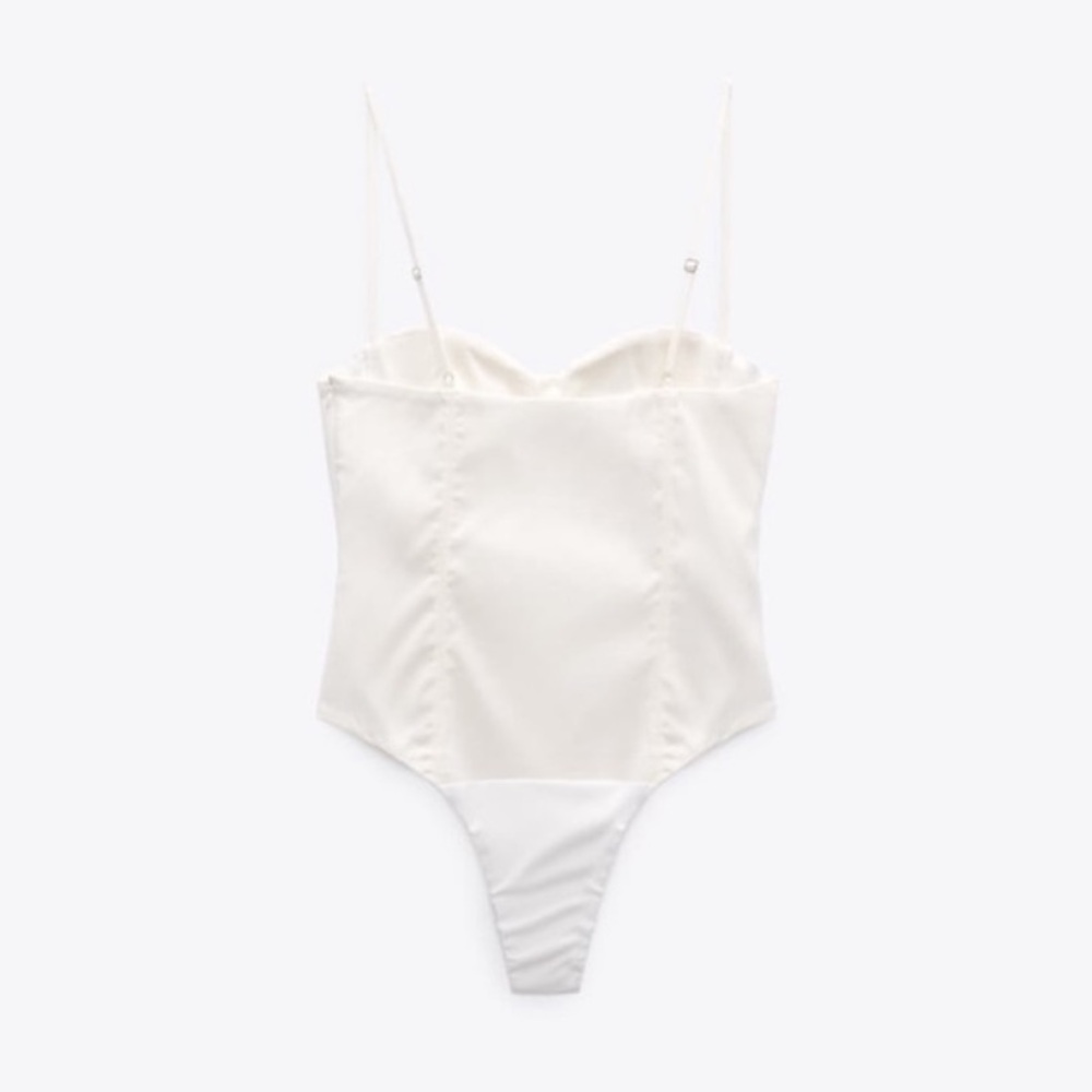ZARA White Linen Corset Bodysuit ✨ Euro Summer Brunch Coastal Chic Top NWT - Picture 6 of 7